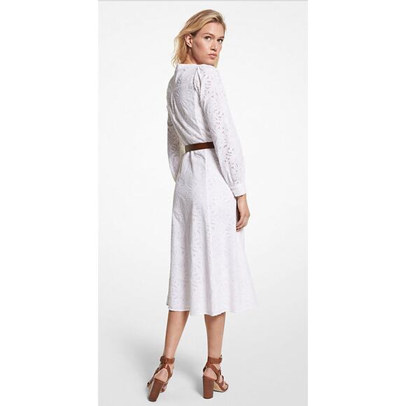 MICHAEL Michael Kors Women’s XXS Palm Eyelet Button Up Lace Midi Dress NEW - Picture 2 of 7